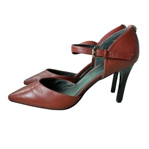 Vintage Monet Leather Heels – Size 9 Brown Pointed Toe Ankle Strap